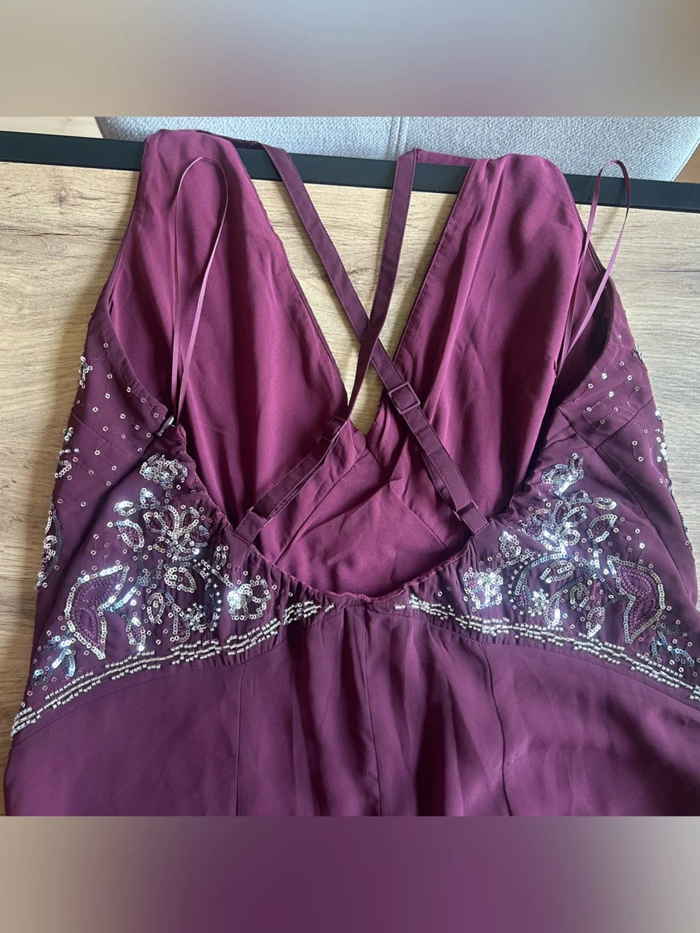 Abercrombie & Fitch Embroidered V-Neck Maxi Dress in Burgundy